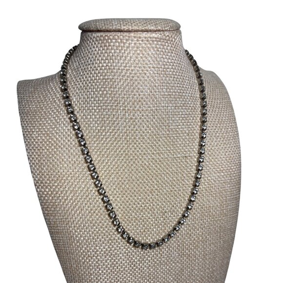 Vintage Rhinestone Tennis Necklace Silver Tone Elegant Jewelry Chocker 14" - Picture 1 of 6